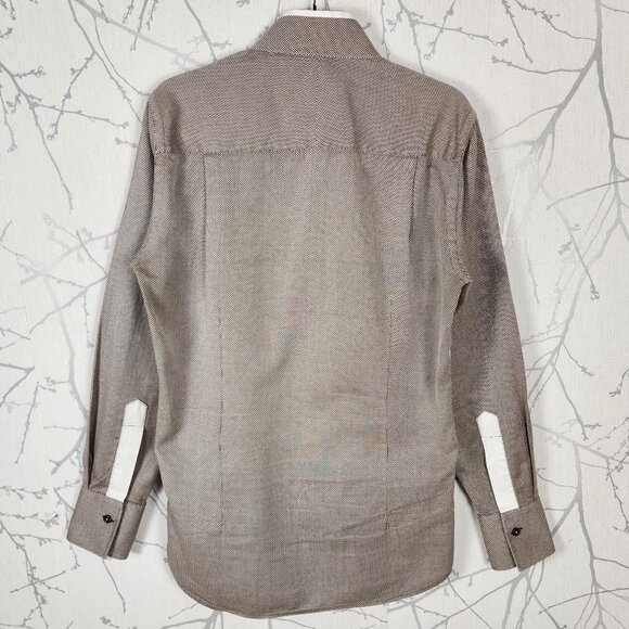 Biedermann Beige White Colorblock Woven 100% Cotton Button Front Shirt - Picture 3 of 6